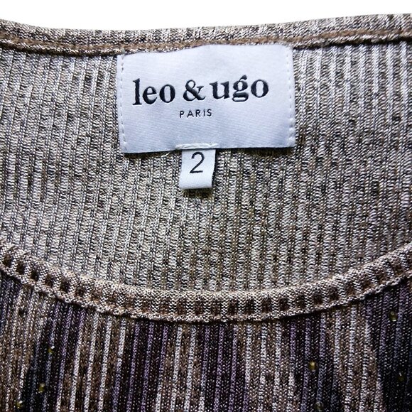 LEO & UGO - PARIS Stylized Animal Pattern Silver Rhinestones Batwing Top Sz L - Picture 5 of 6